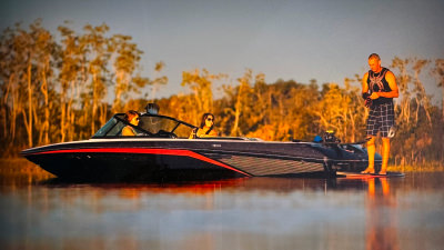 Fast boat cruising through water